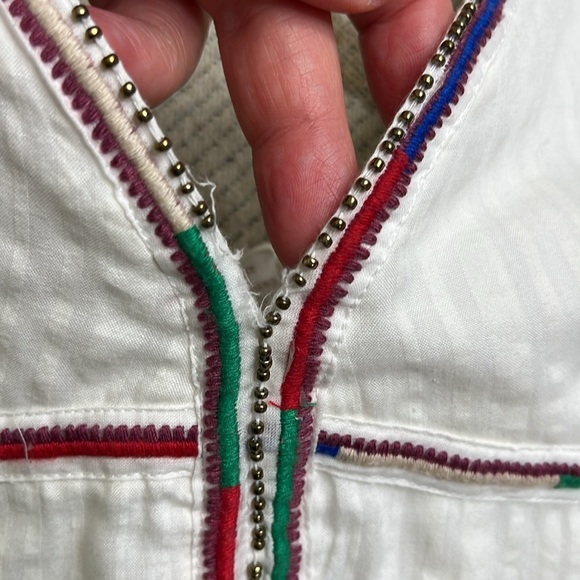 Caroline Constas White  Cotton Spaghetti Beaded Straps Embroidered  Midi Dress - Picture 12 of 16